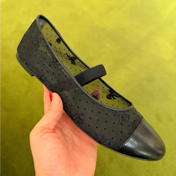 $325 Tory Burch Chelsea Mary Jane Ballet Black Mesh / Leather - Picture 8 of 8